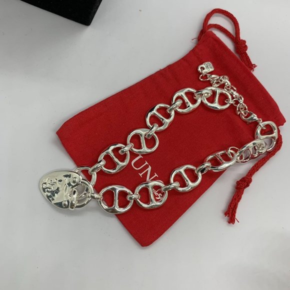 Uno de 50 Necklace Silver-plated Heavy Double Link Necklace Large Heart Lock - Picture 2 of 10